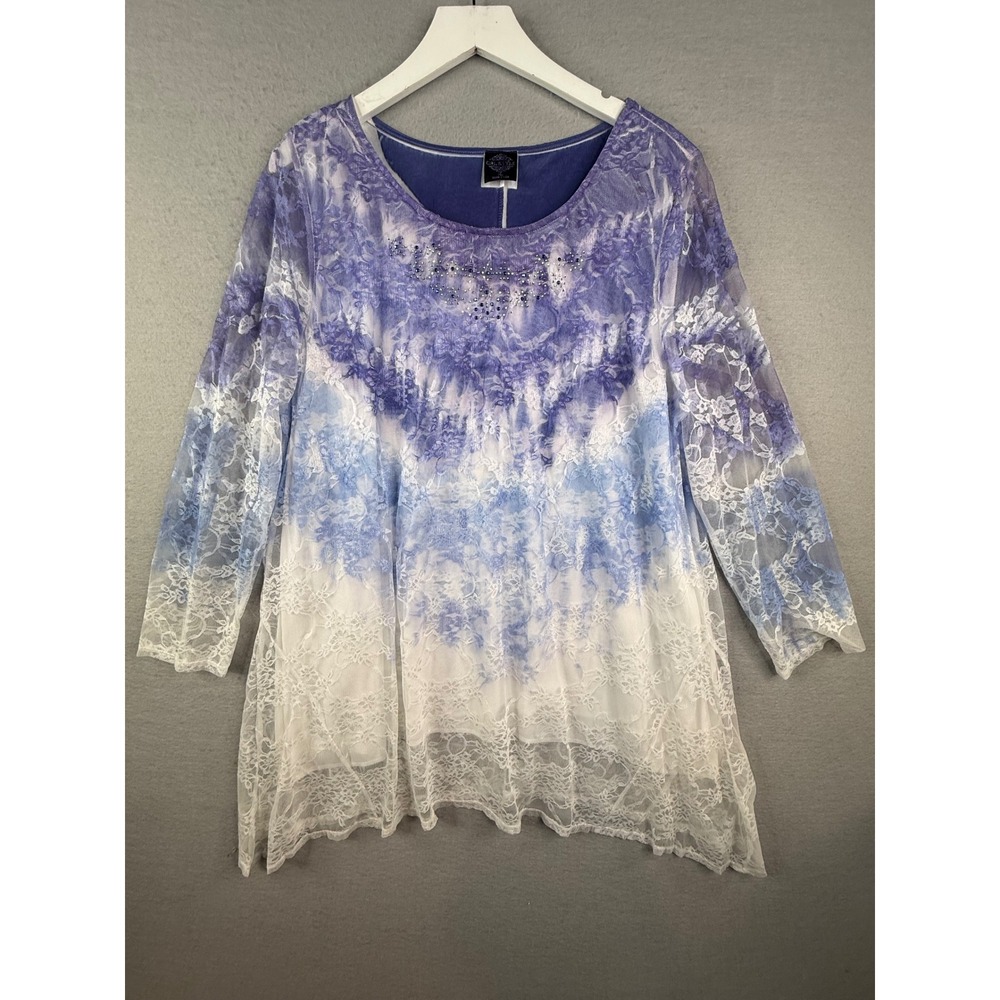 Cal Style Lace Tunic Top Womens XL‎ Purple Lace Embellished Flowy Fairy Ethereal